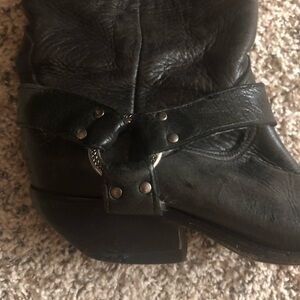Zodiac Black Leather Boots with harnesses satin lining